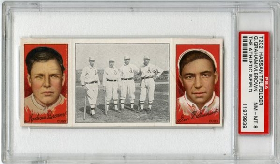 1912 T202 Hassan Triple Folders "The Athletic Infield" M. Brown/G. Graham - PSA NM-MT 8